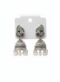 Oxidised Silver Floral Jhumka Earrings with Pearl Drops