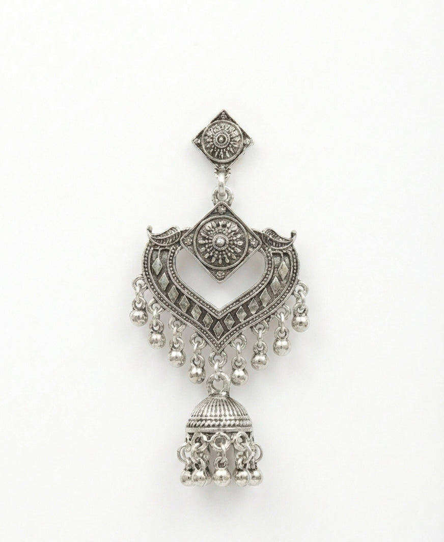 Premium Silver-Plated Oxidized Heart-Shaped Jhumka Earrings for Women (
