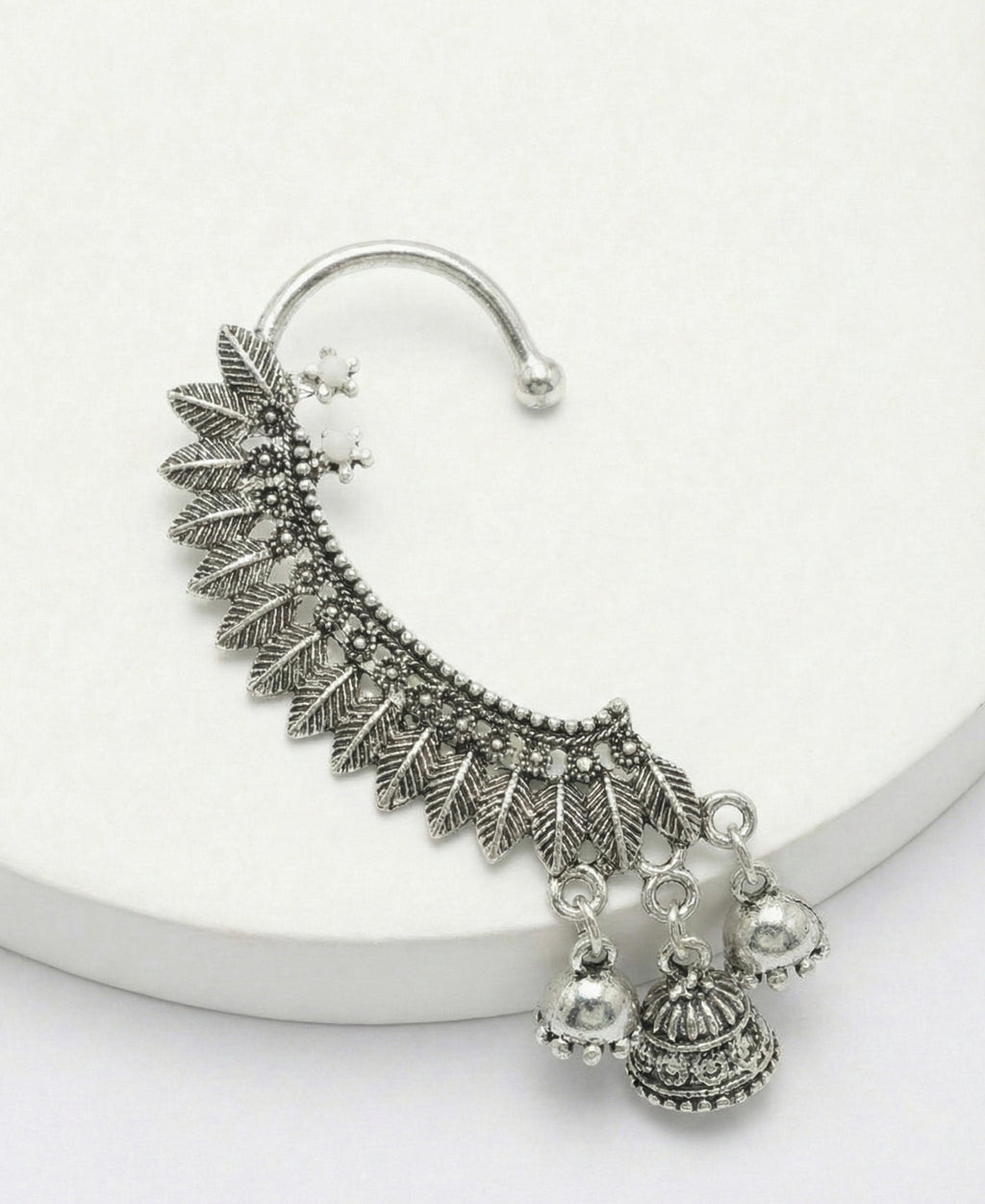 Stylish Silver Oxidized Leaf Ear Cuffs