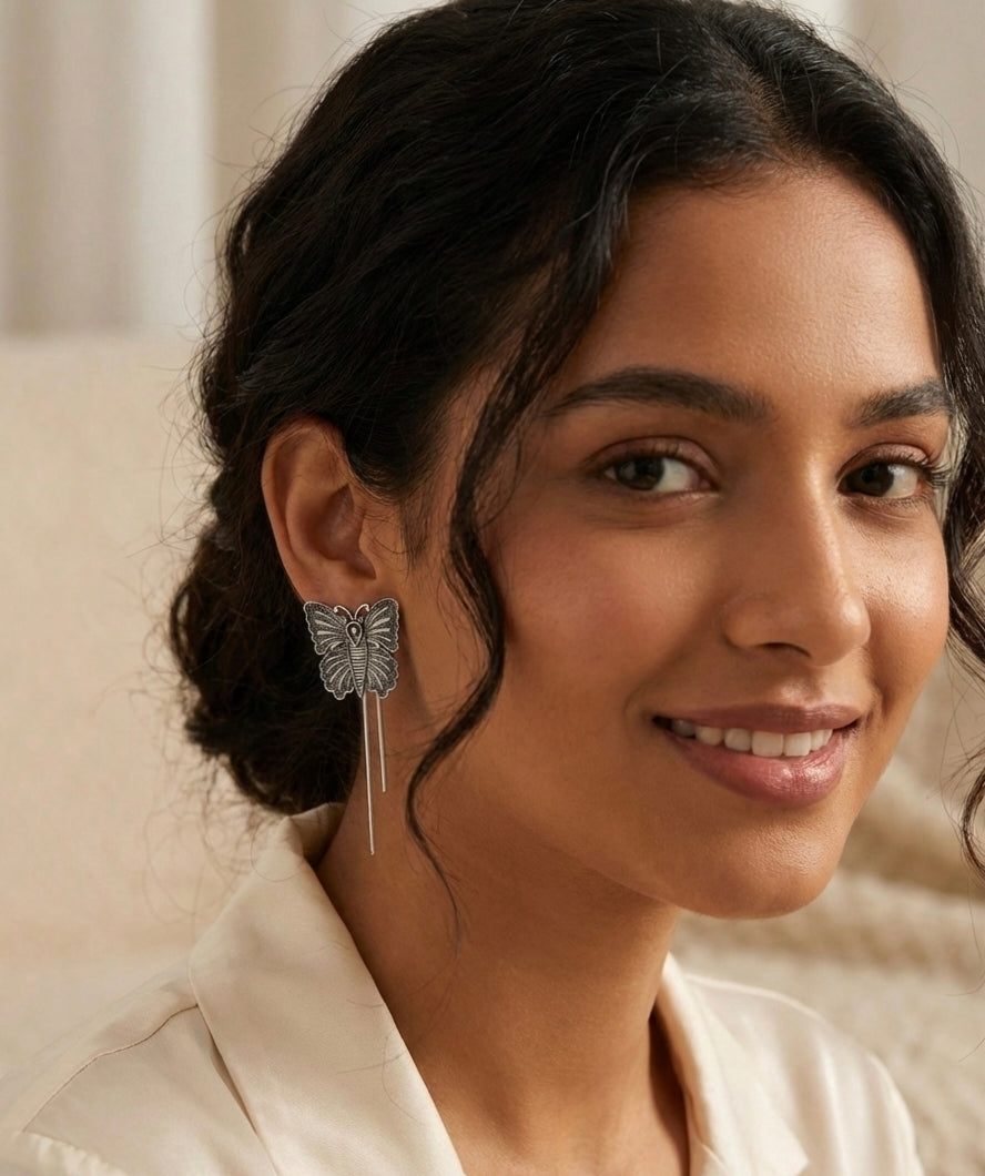 Trendy Oxidized Silver Butterfly Ear Cuffs