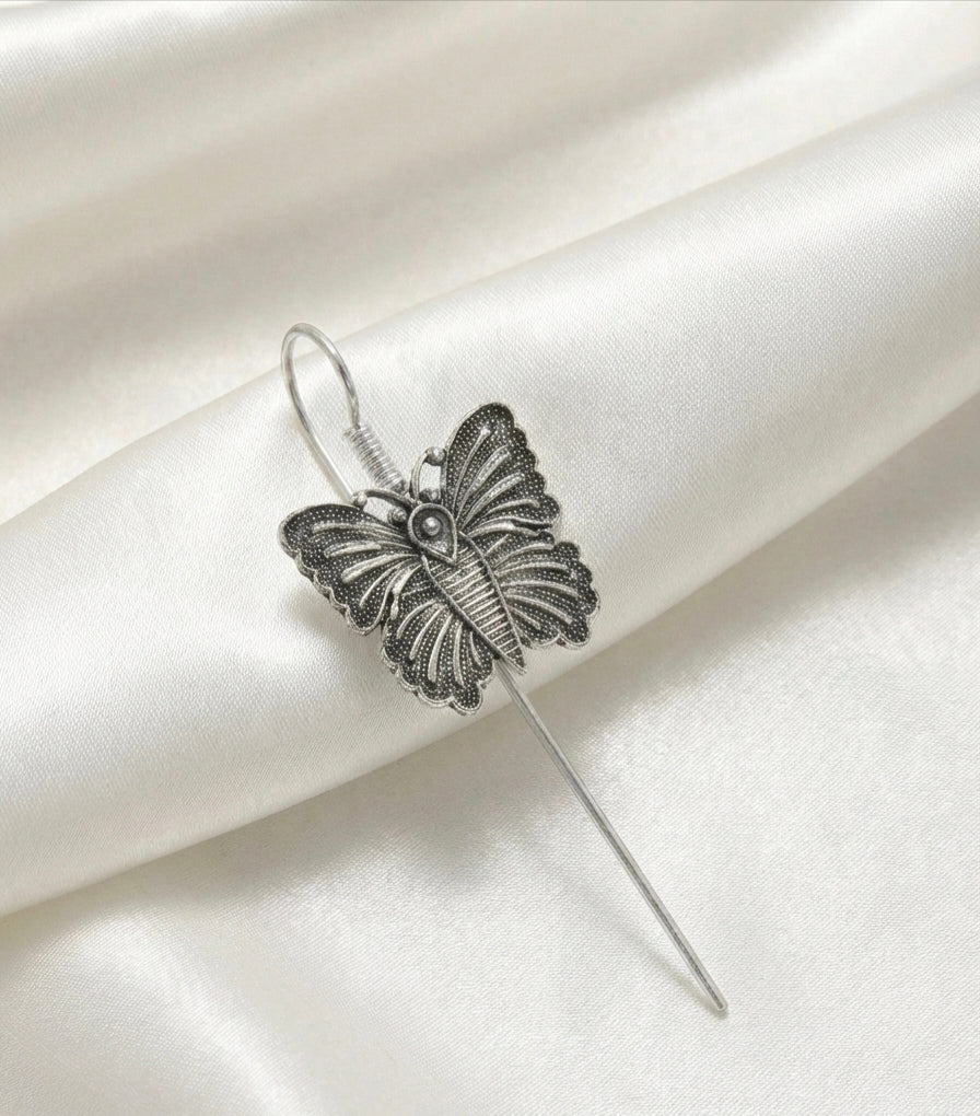 Trendy Oxidized Silver Butterfly Ear Cuffs