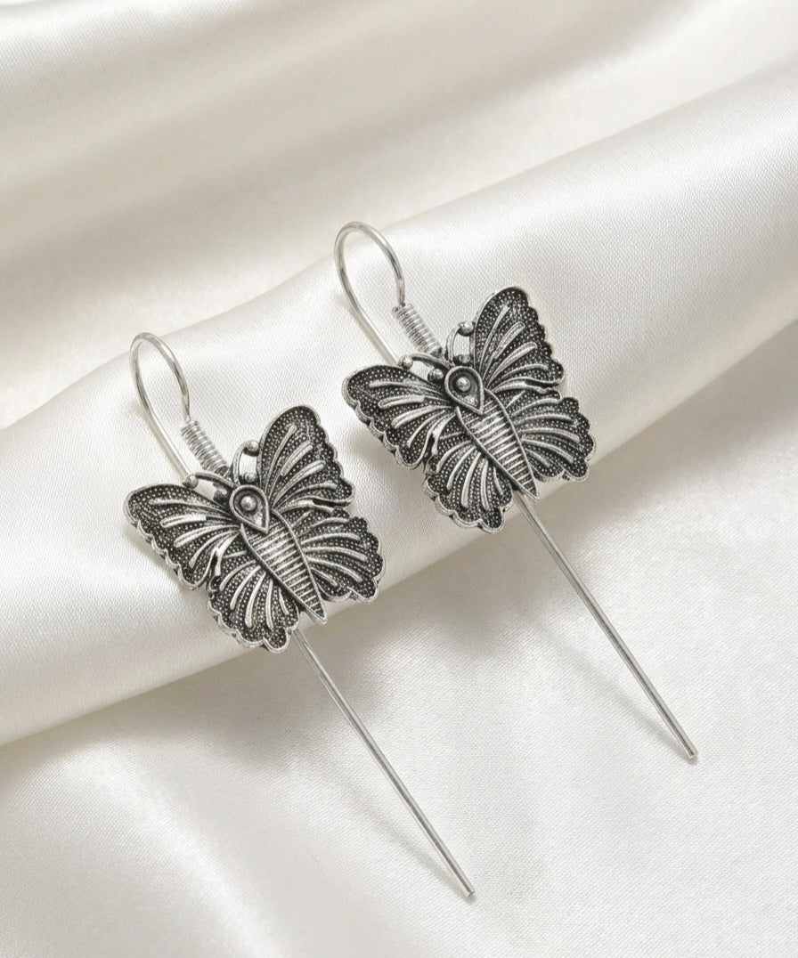 Trendy Oxidized Silver Butterfly Ear Cuffs