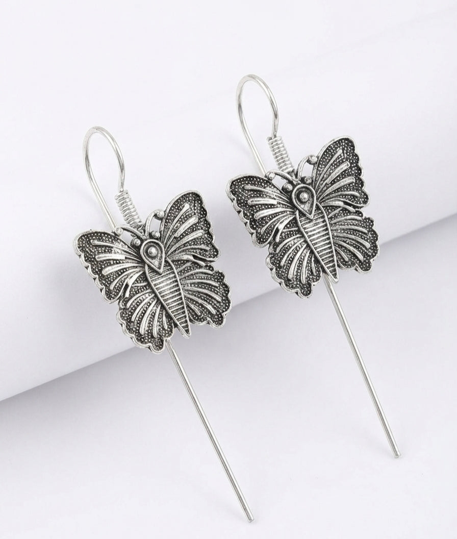 4-in-1 Ethnic Boho Collection: Oxidized Silver Jhumkas, Butterfly Drops & Leaf Ear Cuffs