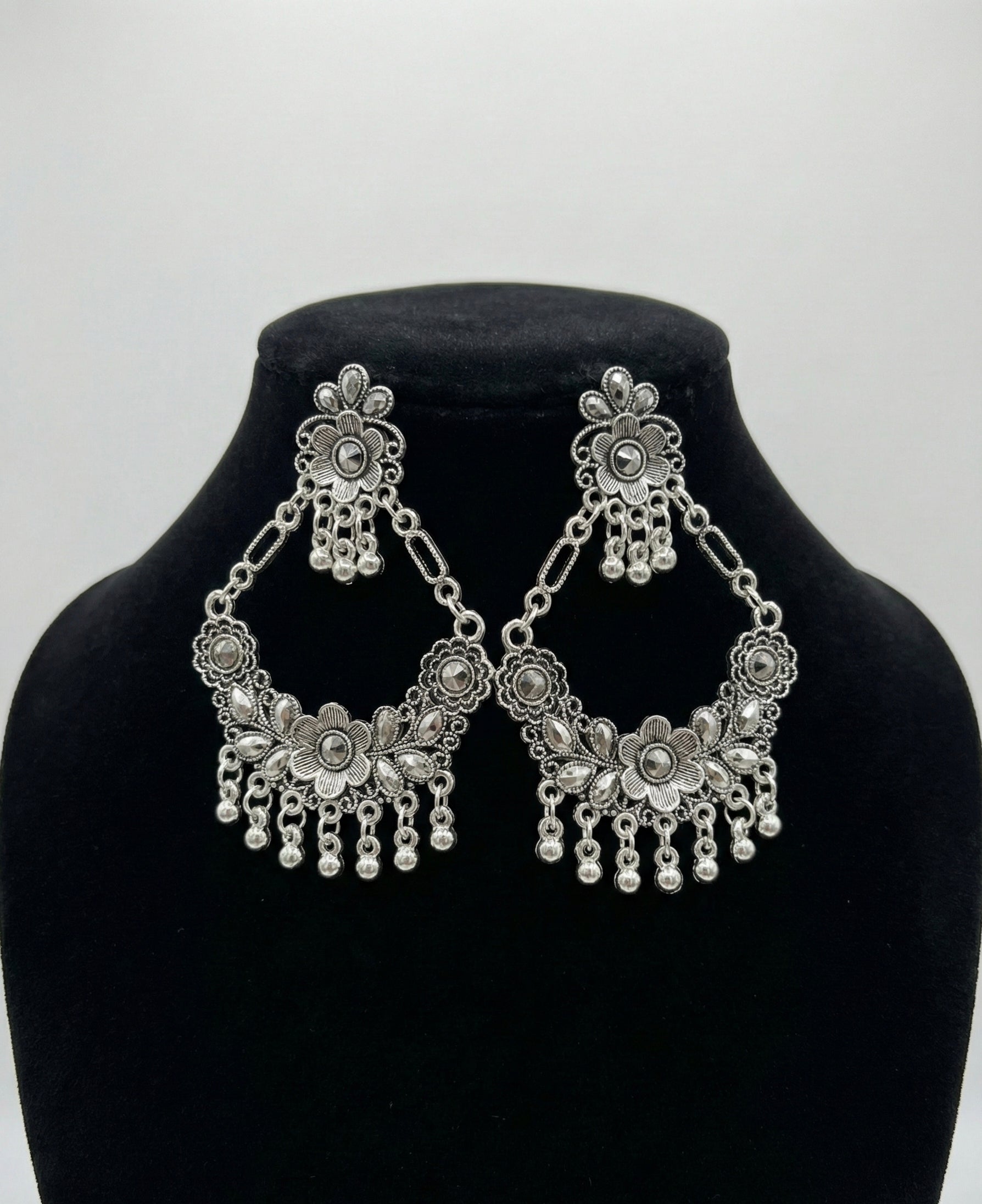 Latest Trendy Oxidized Silver Floral Drop Earrings for Women & Girls | Ethnic Boho Party Wear Jewellery | Stylish Traditional Earrings