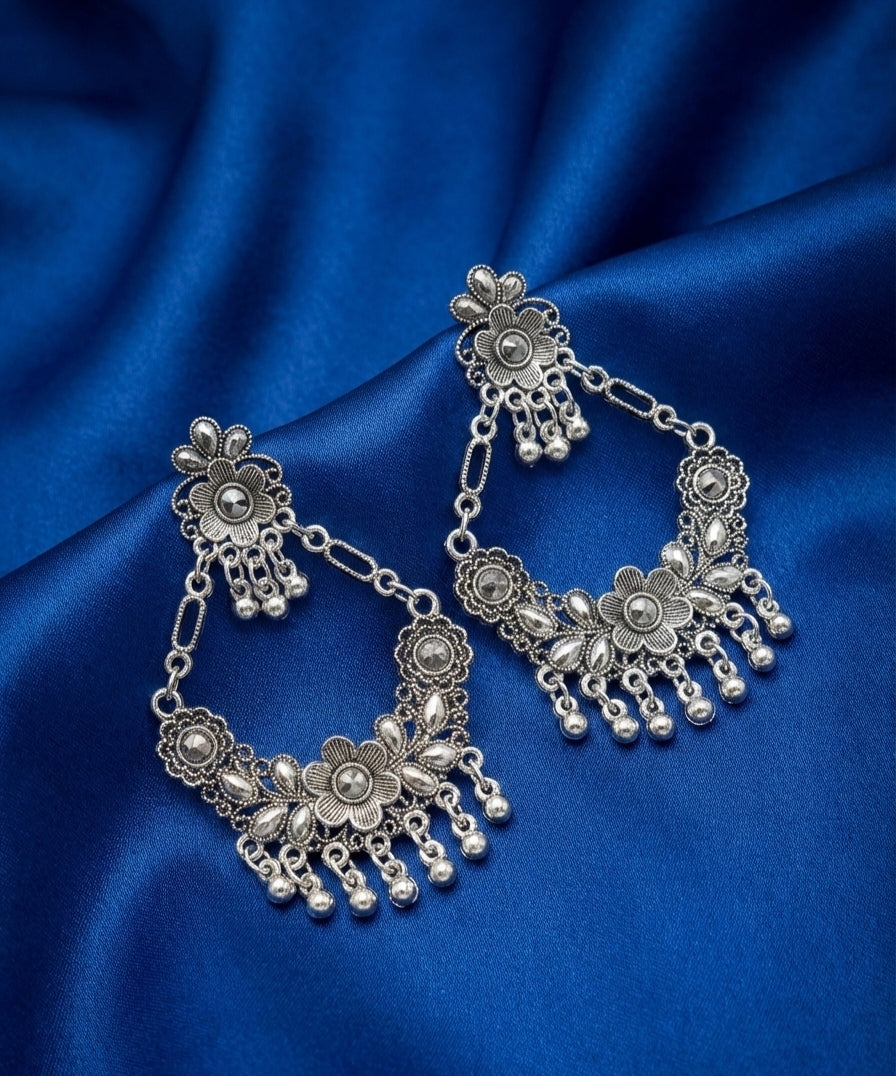 Latest Trendy Oxidized Silver Floral Drop Earrings for Women & Girls | Ethnic Boho Party Wear Jewellery | Stylish Traditional Earrings