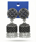 Premium Black Crystal Studded Heavy Look Oxidized Silver Jhumka