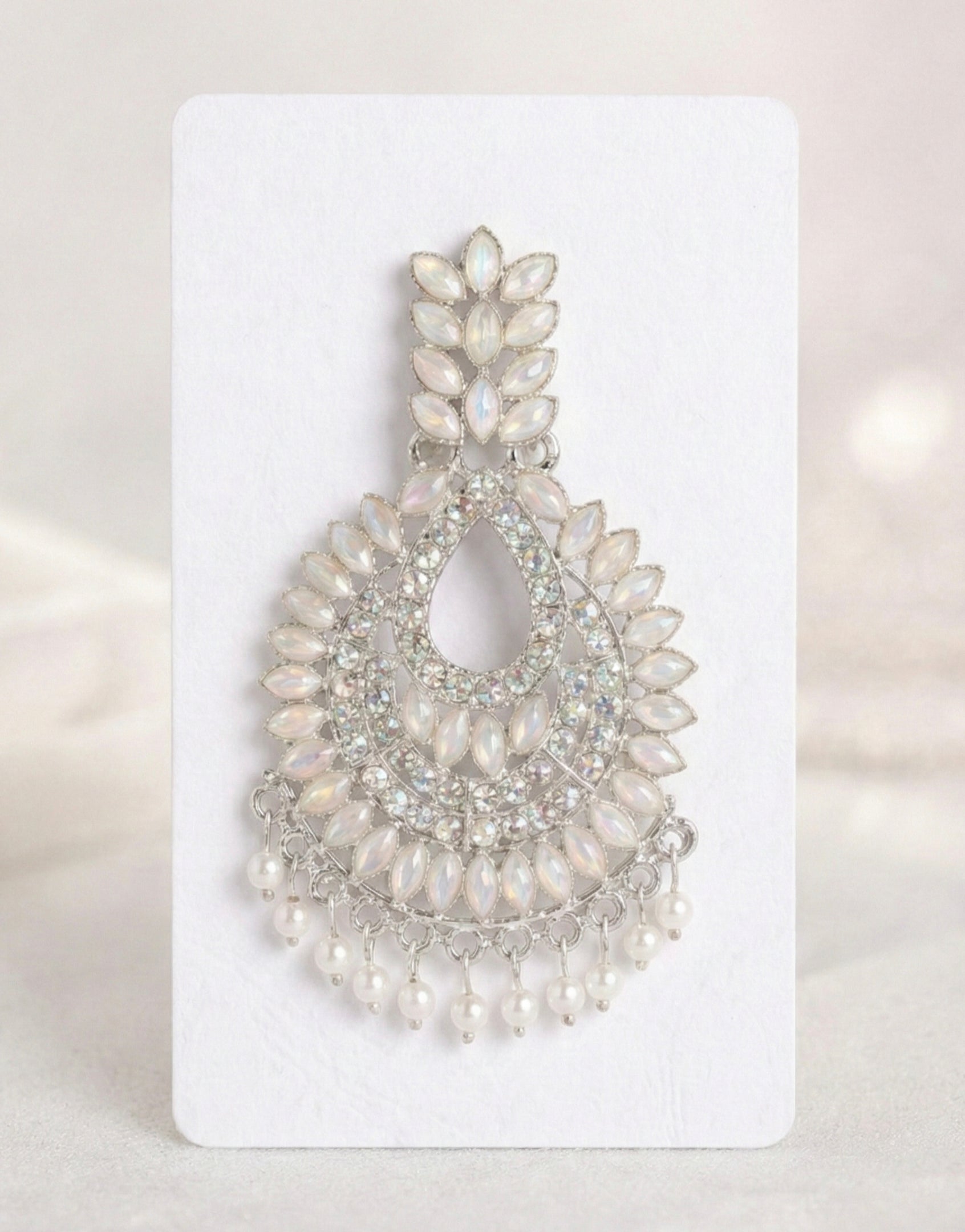 Latest Stylish Silver-Toned White Stone & Pearl Drop Earrings | Traditional Party Wear Chandbali Earrings for Women & Girls