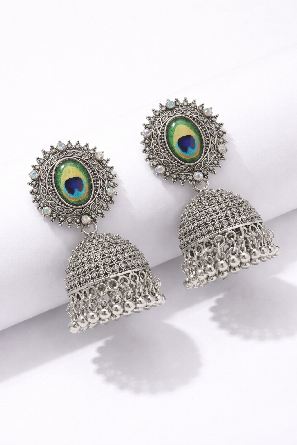 Premium Oxidized Silver Peacock Jhumka Earrings for Women and Girls - Traditional Mor Pankh Ethnic Jewellery