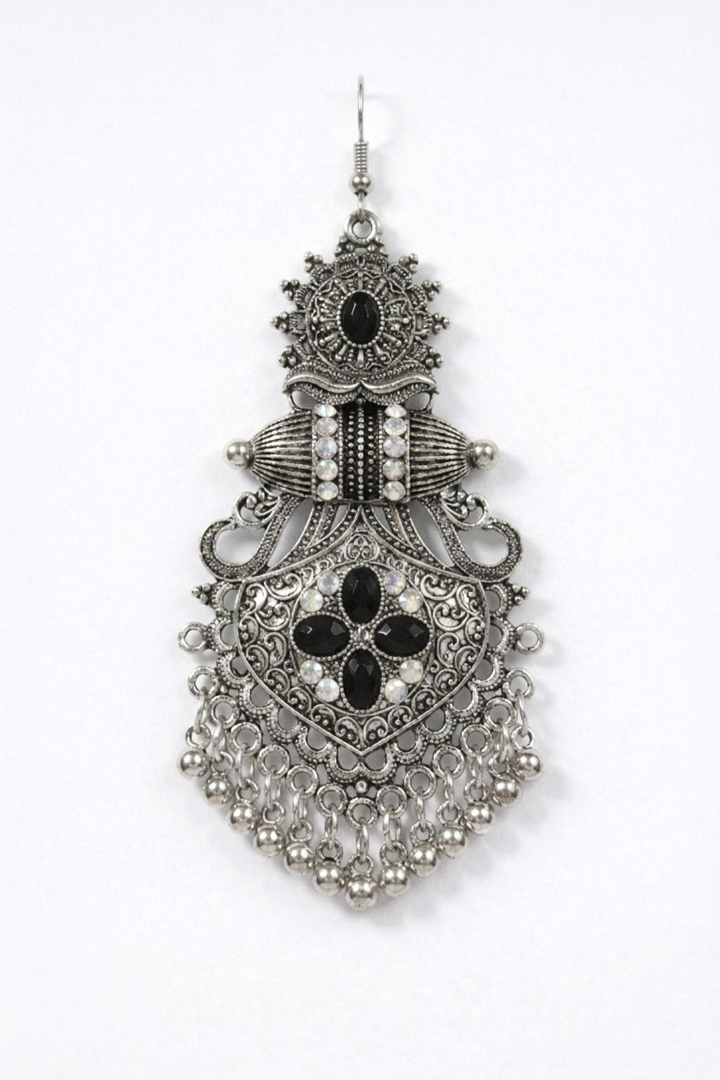 Traditional Oxidized Silver Black Stone Dangler Earrings | Ethnic Party Wear Chandbali Jhumka for Women & Girls