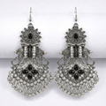 Traditional Oxidized Silver Black Stone Dangler Earrings | Ethnic Party Wear Chandbali Jhumka for Women & Girls