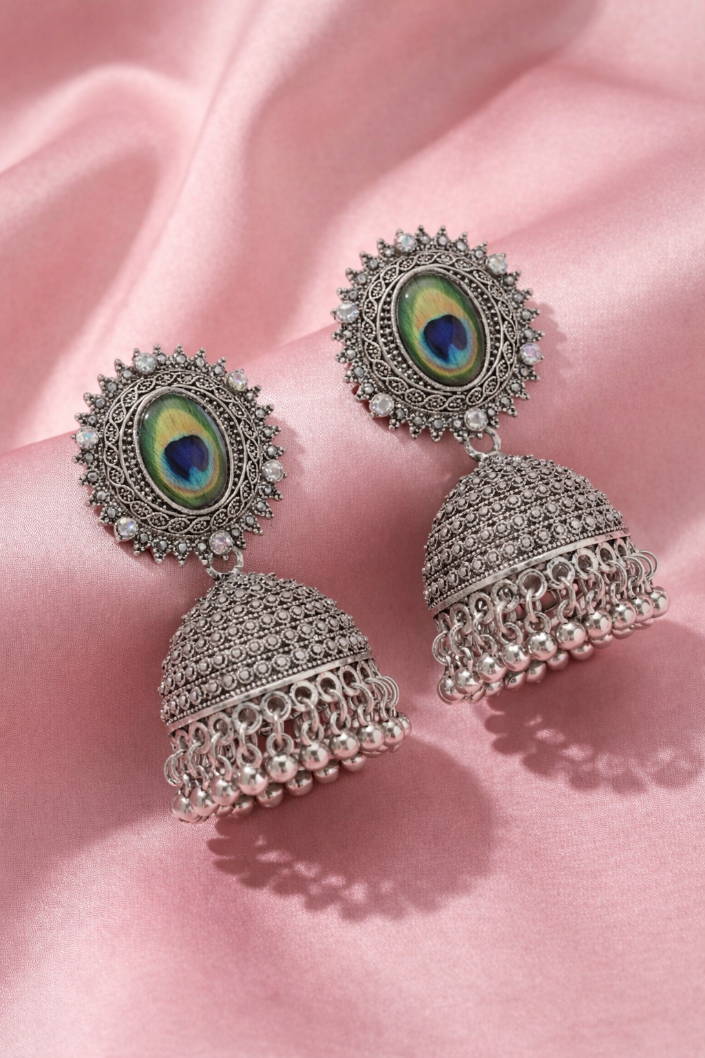 Premium Oxidized Silver Peacock Jhumka Earrings for Women and Girls - Traditional Mor Pankh Ethnic Jewellery